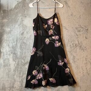 Y2K Vintage Sheer Floral 100% Silk Dress Black Sheer 90s Romantic Grunge Size‎ 4